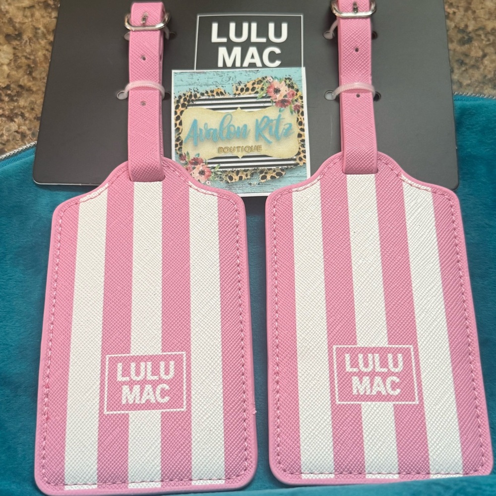LULU MAC Pink White Stripe Luggage Tags Set of 2